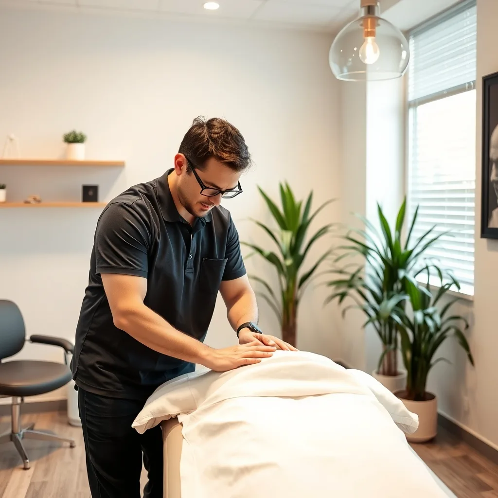Chiropractor helping a patient in a bright wellness clinic