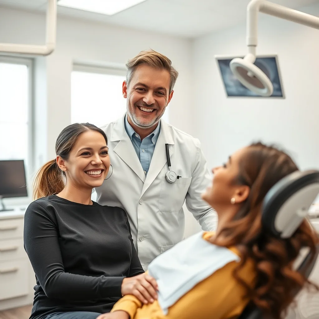 Cosmetic dentist in a modern dental office with a patient
