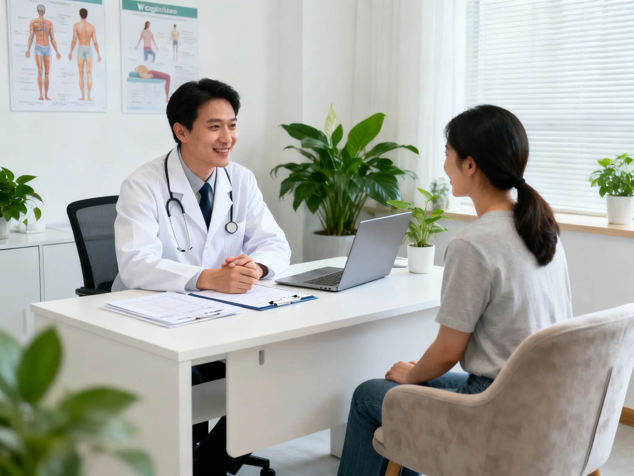 Doctor consulting with a patient in a modern medical weight loss clinic